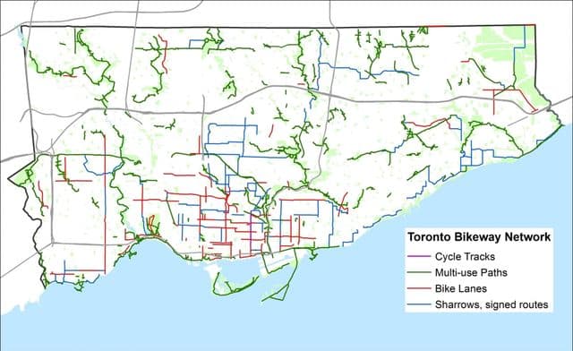 Mappa delle piste ciclabili di Toronto