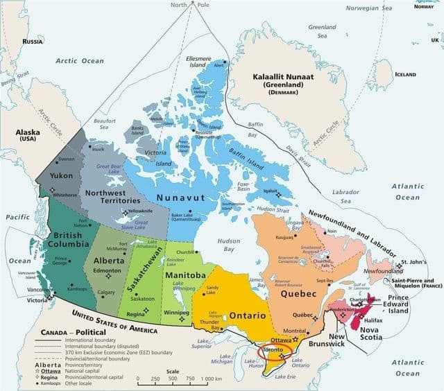 Toronto sulla mappa di Canada