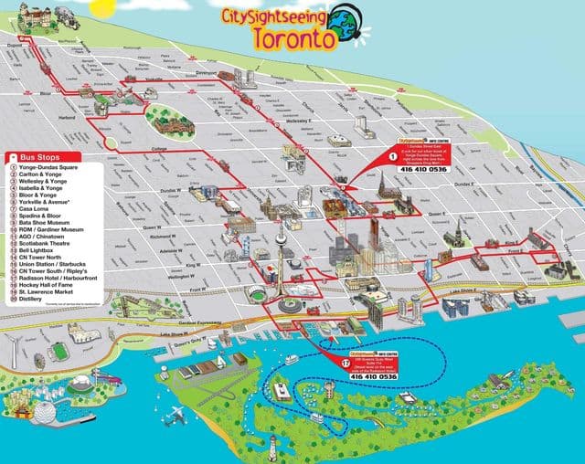Mappa dei tour in autobus Toronto Hop On Hop Off
