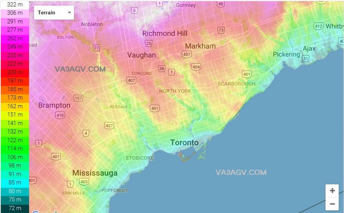 Mappa altimetrica di Toronto