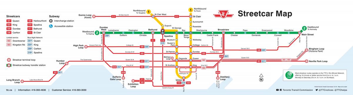 Mappa delle stazioni del tram di Toronto